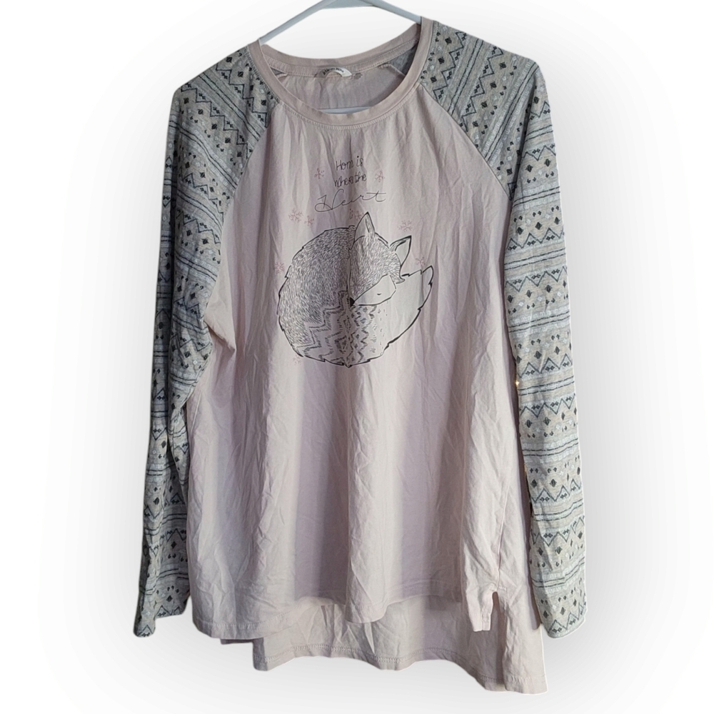 LA VIE EN ROSE WOMENS SIZE L/G Fox Home Is Where The Heart Is Pajama Top - Picture 7 of 9